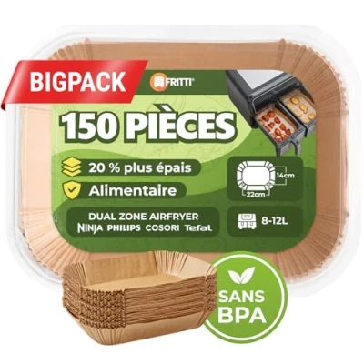 Afbeelding van FRITTI 150 vellen bakpapier voor heteluchtfriteuse, BPA vrij, 22 x 14 cm, compatibel met Ninja AF300EU, AF400EU Dual Zone heteluchtfriteuse