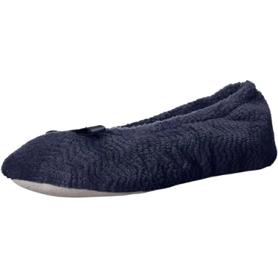 Afbeelding van Isotoner Chevron Microterry Ballerina damespantoffels, ballerina&#039;s, marineblauw, 37/38,5 EU