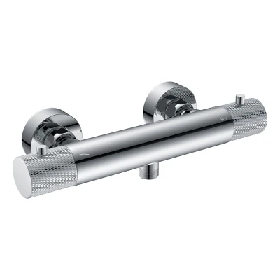 Afbeelding van Wiesbaden Ribbd thermostatische douchemengkraan hartafstand 15 cm chroom