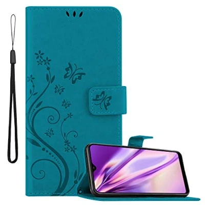 Afbeelding van Cadorabo Hoesje geschikt voor Samsung Galaxy A40 in BLOEMEN BLAUW Beschermhoes bloemmotief met magnetische sluiting, standfunctie en kaartsleuven Book Case Cover Etui