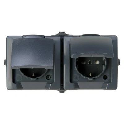 Afbeelding van Nautic Dubbel Stopcontact IP44 met Randaarde Horizontaal Antraciet