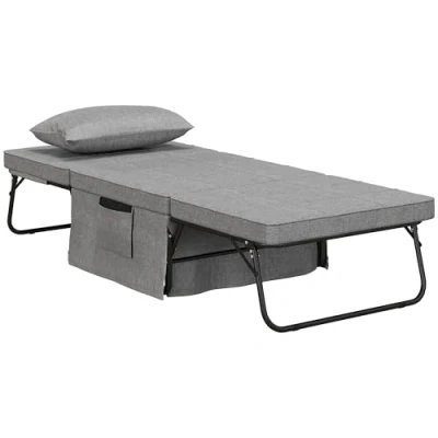Afbeelding van HOMCOM Verwarmbare slaapstoel, ligstoel en poef, 4 in 1, met rugleuning kantelbaar, 5 posities, 1 zits, kussen opbergtas inbegrepen, voor woonkamer, slaapkamer, grijs