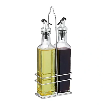 Afbeelding van Relaxdays Olie en azijnstel met houder 300 ml glazen flesjes olijfolie azijn