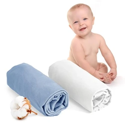 Afbeelding van Dreamzie Hoeslaken, 70 x 140 cm (x 2) 100% katoen, Oeko Tex gecertificeerd hoeslaken voor baby wit en blauw