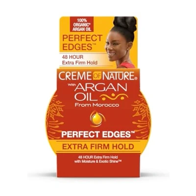 Image de Creme of Nature Argan Oil Perfect Edges Gel Cheveux à l’Huile d’Argan du Maroc Bouclés Frisés Crépus Sans Alcool Rinçage résidus Extra tenue 48h Pot de 63,7ml