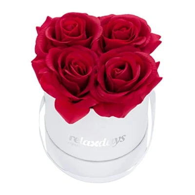 Afbeelding van Relaxdays flowerbox rozenbox box 4 kunstrozen bloemenboeket decoratie rood