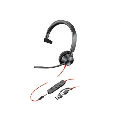 Image de Micro casque Poly Blackwire 3315 monaural USB C certifié Microsoft Teams + connexion 3,5 mm adaptateur C/A