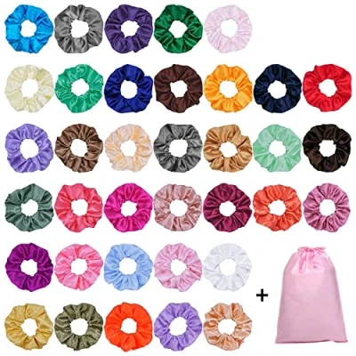 Afbeelding van 40 stuks haarelastiekjes van satijn, elastisch, meerkleurig, elegante banden, paardenstaart, scrunchies, voor vrouwen en meisjes, kleuren