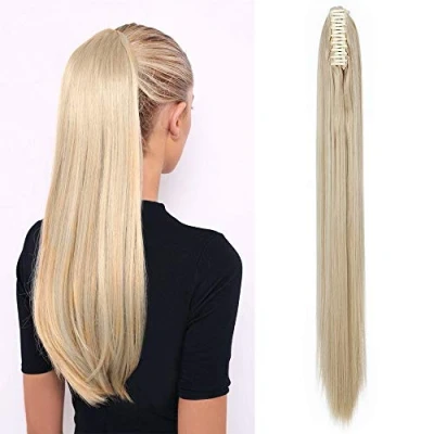 Afbeelding van SEGO Haarstukje paardenstaart clip haarverlenging blond kunsthaaraccessoires elastisch 66 cm asblond strengen zeer licht