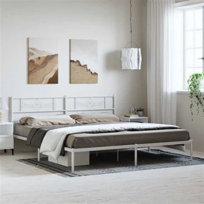 Afbeelding van Bedframe met hoofdbord metaal wit 193x203 cm