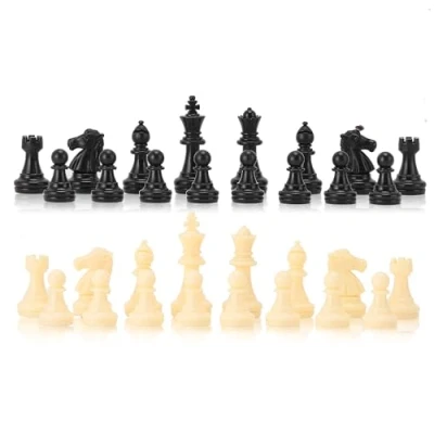 Afbeelding van Gewichtstoernooi, schaakspel, alleen schaakstukken, internationale spellen, complete schaakset, wit en zwart, 64/77 mm (medium 64 mm)