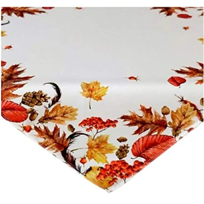Afbeelding van Raebel, Tafelkleed 85 x cm met veelkleurig herfstgebladertemotief op crème, wit en beige basis