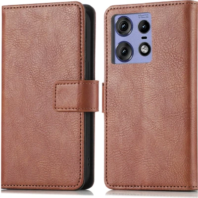 Afbeelding van iMoshion Hoesje Geschikt voor Motorola Edge 50 Pro Met Pasjeshouder Luxe Bookcase Bruin