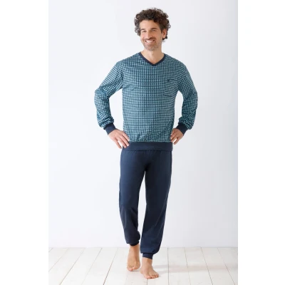 Afbeelding van Blauwe katoenen heren pyjama Hajo Blauw Maat 62
