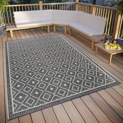Afbeelding van Binnen en buitenkleed Quadri 76x150cm Grijs Bohemian Vloerkleed 123vloerkleed.nl is de online webshop voor vloerkleden woonaccessoires.