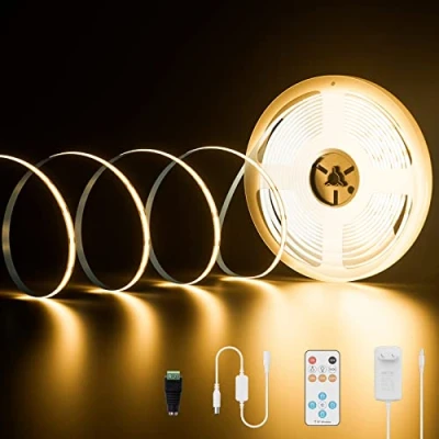 Afbeelding van PAUTIX COB led stripset, 2700 K, warmwit, 10 m, dimbaar, 24 V, 2400 leds, CRI93+ ledstrip met timerfunctie, afstandsbediening RF en GS voeding voor lichtdecoratie
