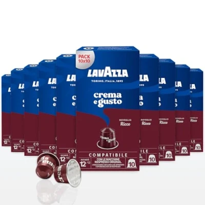 Afbeelding van Lavazza Crème en rijke smaak, 100 aluminium capsules compatibel met Nespresso Original machines, tonen van chocolade, hout specerijen, Arabica robuust, intensiteit 11, donkere roostering