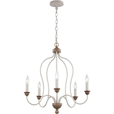 Afbeelding van Feiss LED Kroonluchter 5X E14 Max 40W Dimbaar Chalk Washed/Beachwood