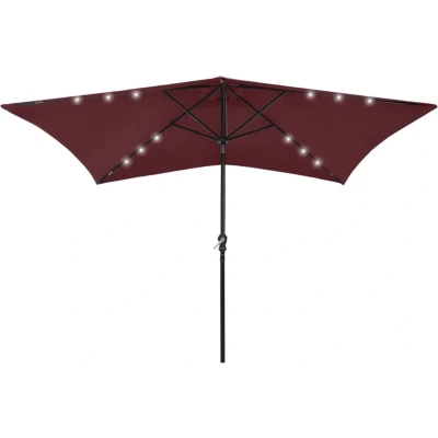 Afbeelding van Parasol met LED&#039;s en stalen paal 2x3 m bordeauxrood