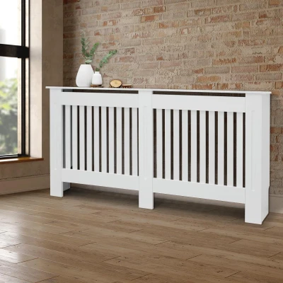 Afbeelding van Radiatorbekleding landelijke stijl wit, 152x19x82 cm, gemaakt van gelakt MDF