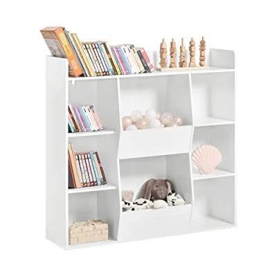 Afbeelding van SoBuy KMB55 W Boeken en speelgoedrek voor kinderen, multifunctioneel, met 6 legplanken 2 vakken, 106 x 30 104 cm, ES