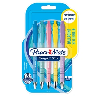 Afbeelding van Paper Mate Balpen Flexgrip Pastel Rt, Medium, Blauwe Inkt, Blister Van 5 Stuks, Assorti