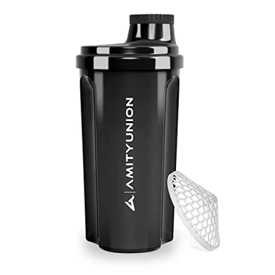 Afbeelding van Protein Shaker 700 ml waterdicht BPA vrij met klikzeef en weegschaal voor romige wei shakes, fitnessbekers isolaten sportconcentraten, origineel in zwart