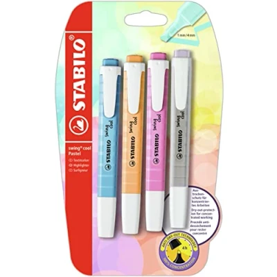 Image de Surligneur STABILO swing cool pastel blister x 4 surligneurs abricot + bleu mauve gris