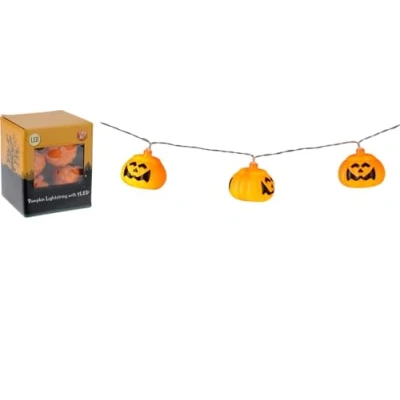 Afbeelding van Lichtslinger Halloween pompoenen LED 1,65mtr 9 Pompoenlampjes