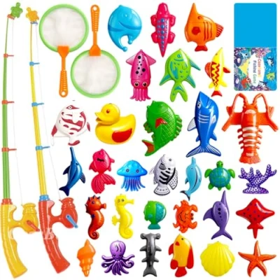 Afbeelding van Magnetic Fishing Board Game Toys Set van ECLifeHack Bathtime Gold Pool Party met Pole Rod Net Plastic Drijvende Vis Peuter Onderwijs Leren en Kleuren Ocean Sea Dieren