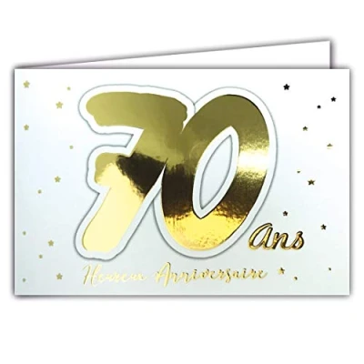 Afbeelding van Afie 69 2207 Gelukkige 70 Jaar verjaardagskaart sterren die in goud op een witte achtergrond schitteren; levering met envelop; formaat gesloten kaart 17 x 11,5 cm