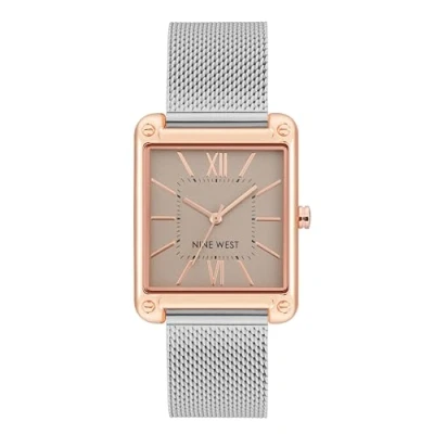 Afbeelding van Nine West Mesh polshorloge voor dames, zilver/roségoud, Armband