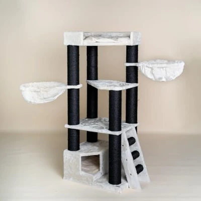 Afbeelding van RHRQuality Krabpaal voor Grote katten Corner Coon Blackline Beige met extra dikke 12cm sisalpalen