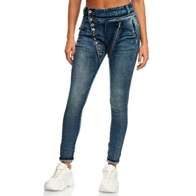 Afbeelding van Elara Chunkyrayan Boyfriend damesjeans met knoopsluiting, Granaatappel (Granada)