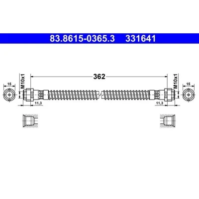 Afbeelding van ATE 83.8615 0365.3 Remslang 362mm