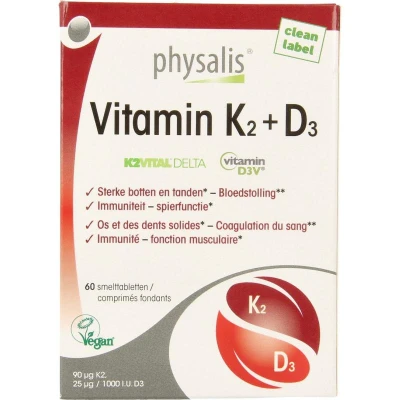 Afbeelding van Physalis Vitamin K2 + D3 60 smelttabletten