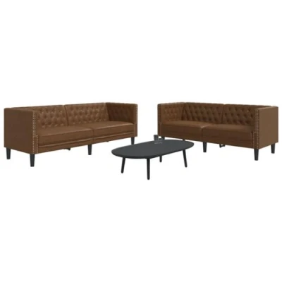 Image de vidaXL Ensemble de canapé Chesterfield 2 pcs marron similicuir daim3209280