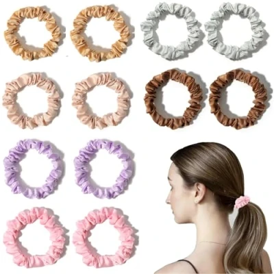 Afbeelding van 12 stuks zijden haarelastiekjes, satijn, haarelastiekjes voor effen haar, 6 kleuren, eenkleurige eenvoudig satijnen banden, geschikt alle soorten en