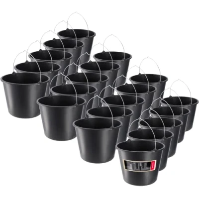 Afbeelding van KADAX bouwemmer, 20 stuks, 12 liter, kunststof, tuinemmer, zwart, robuust, cementemmer, mortelemmer, mortelbak, reinigingsemmer, metselaar