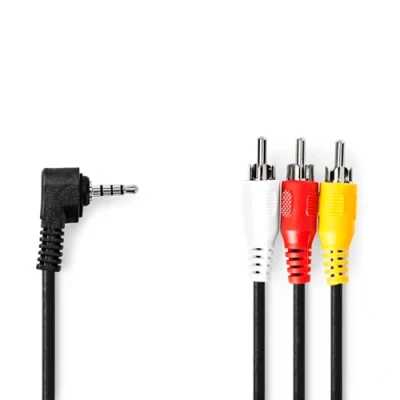 Afbeelding van Nedis Audio Videokabel 3,5 mm Male 3x RCA Vernikkeld 2.00 m Rond PVC Zwart