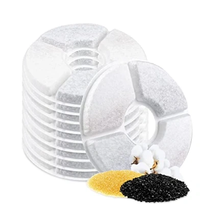 Afbeelding van Fousenuk Set van 10 waterfonteinfilter, kat, ronde filter voor waterfontein, vervangingsfilter met actieve kool en ionenwisselaarhars, 1,6 2,5 l, bloemenfontein het dier