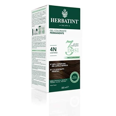 Afbeelding van Herbatint Permanente kleurgel, 300 ml, 4 N, bruin, ammoniakvrij, voor de gevoelige huid, 100% dekking wit haar, met 8 biologische natuurlijke extracten