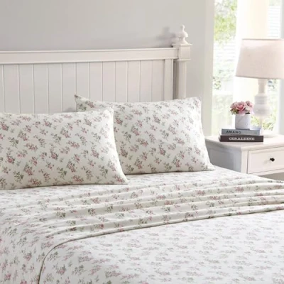 Afbeelding van Laura Ashley Beddengoedset van katoenflanel, roze/crème, queensize