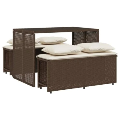 Afbeelding van 3 delige Tuinset met kussens poly rattan bruin