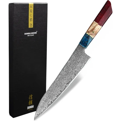 Afbeelding van Japans damacus koksmes 23cm Ruby Epxoy Jewels