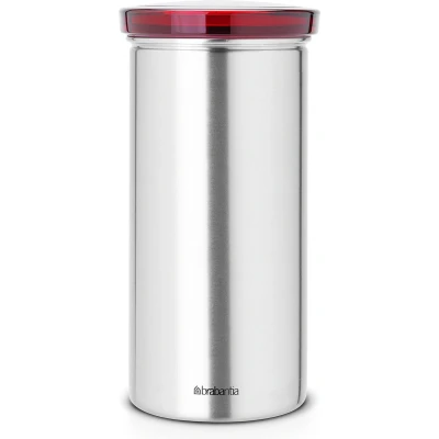 Afbeelding van Brabantia Voorraadbus voor 18 Koffie en Theepads Matt Steel Fingerprint Proof / Rode deksel