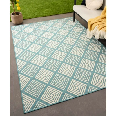 Afbeelding van Buitenkleed Ruit Flip Gem Turquoise 200x280 Cm