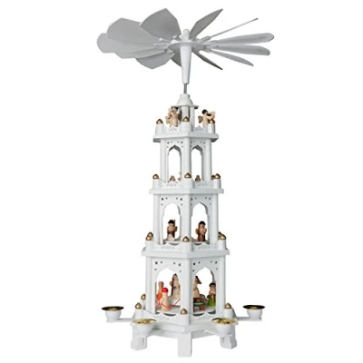 Afbeelding van BRUBAKER Kerstpiramide Houten Piramide Wit 4 Niveaus 60 Cm Hoogte Handbeschilderde Figuren