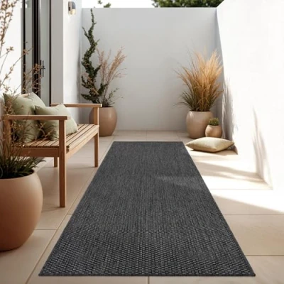 Afbeelding van Paco Home In &amp; Outdoor Balkon Terras Keukenvloerkleed Eenkleurig Gemêleerd Patroon 80x250 cm