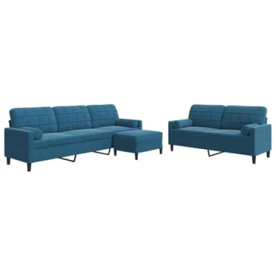 Afbeelding van vidaXL 3 delige Loungeset met kussens en bolsters fluweel blauw
